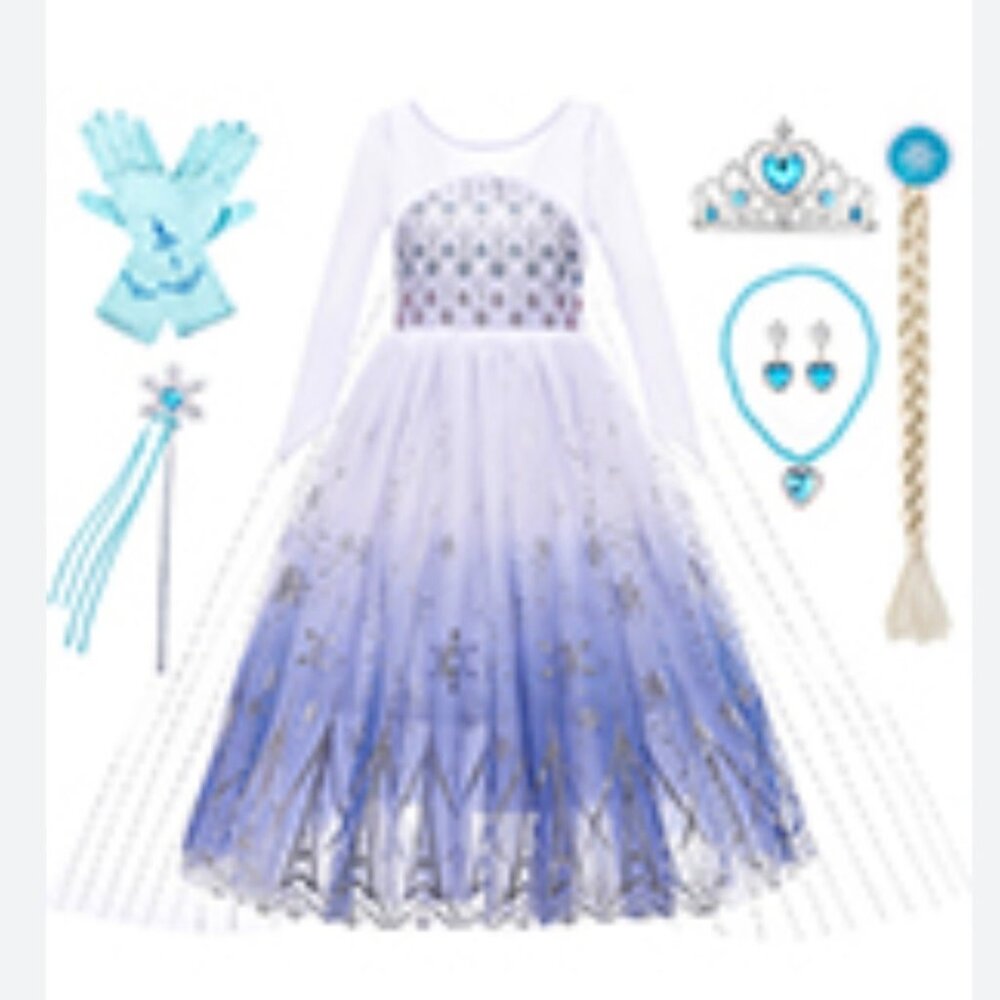 Frozen Elsa Snow Queen Costume Set Halloween Elsa Costume Size 140 (8-10 yrs)